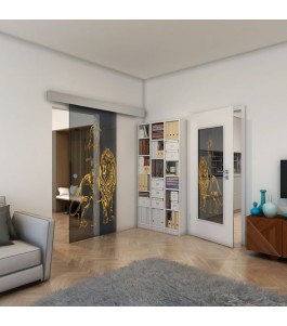 Glasschiebetür ECO-LINE - Fineprint Model 117 Gold auf Grauglas