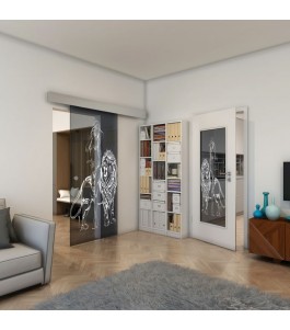 Glasschiebetür ECO-LINE - Fineprint Model 117 Weiss auf Grauglas