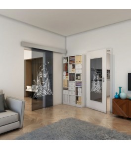 Glasschiebetür ECO-LINE - Fineprint Model 119 Weiss auf Grauglas