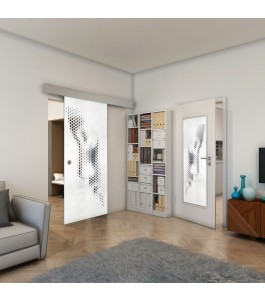 Glasschiebetür ECO-LINE - Fineprint Model 120 Weiss auf Grauglas