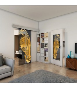 Glasschiebetür ECO-LINE - Fineprint Model 122 Gold auf Grauglas