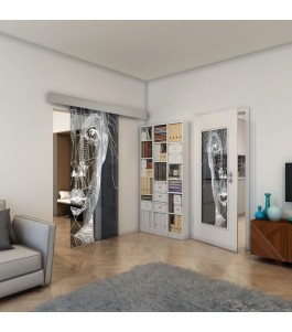 Glasschiebetür ECO-LINE - Fineprint Model 123 Weiss auf Grauglas
