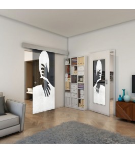 Glasschiebetür ECO-LINE - Fineprint Model 124 Weiss auf Grauglas