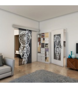Glasschiebetür ECO-LINE - Fineprint Model 125 Weiss auf Grauglas