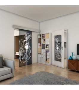 Glasschiebetür ECO-LINE - Fineprint Model 126 Weiss auf Grauglas