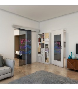 Glasschiebetür ECO-LINE - Fineprint Model 128 Verlauf auf Grauglas