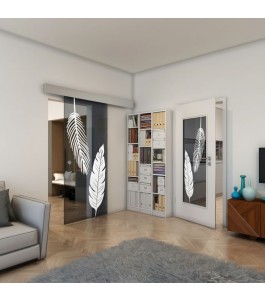 Glasschiebetür ECO-LINE - Fineprint Model 129 Weiss auf Grauglas