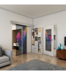 Glasschiebetür ECO-LINE - Fineprint Model 131 Verlauf auf Grauglas