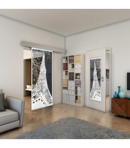 Glasschiebetür ECO-LINE - Fineprint Model 132 Weiss auf Grauglas