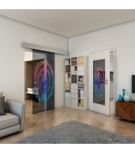 Glasschiebetür ECO-LINE - Fineprint Model 134 Verlauf auf Grauglas