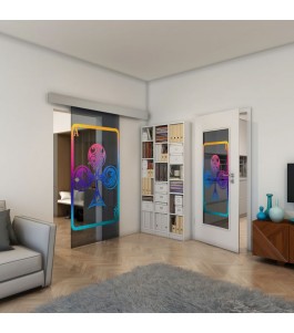 Glasschiebetür ECO-LINE - Fineprint Model 135 Verlauf auf Grauglas