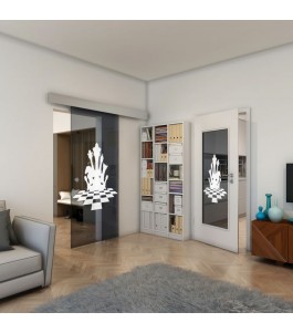 Glasschiebetür ECO-LINE - Fineprint Model 136 Weiss auf Grauglas