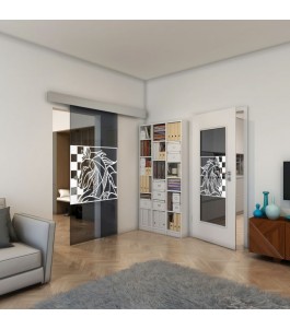 Glasschiebetür ECO-LINE - Fineprint Model 137 Weiss auf Grauglas