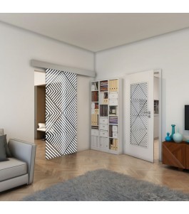 Glasschiebetür ECO-LINE - Fineprint Model 140 Weiss auf Grauglas