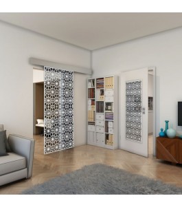 Glasschiebetür ECO-LINE - Fineprint Model 143 Weiss auf Grauglas