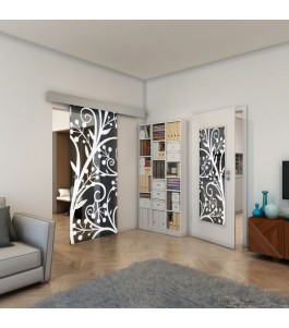 Glasschiebetür ECO-LINE - Fineprint Model 146 Weiss auf Grauglas
