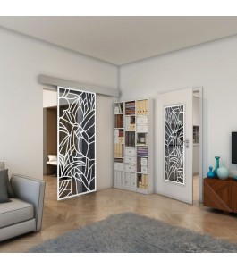 Glasschiebetür ECO-LINE - Fineprint Model 148 Weiss auf Grauglas