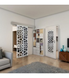 Glasschiebetür ECO-LINE - Fineprint Model 150 Weiss auf Grauglas
