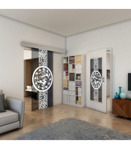 Glasschiebetür ECO-LINE - Fineprint Model 151 Weiss auf Grauglas