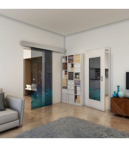 Glasschiebetür ECO-LINE - Fineprint Model 155 Verlauf auf Grauglas