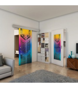 Glasschiebetür ECO-LINE - Fineprint Model 156 Verlauf auf Grauglas
