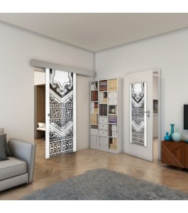 Glasschiebetür ECO-LINE - Fineprint Model 156 Weiss auf Grauglas