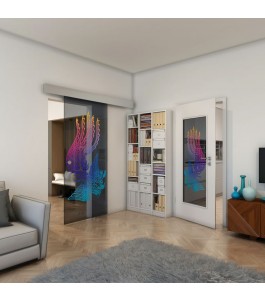 Glasschiebetür ECO-LINE - Fineprint Model 157 Verlauf auf Grauglas