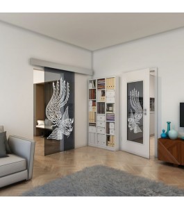 Glasschiebetür ECO-LINE - Fineprint Model 157 Weiss auf Grauglas