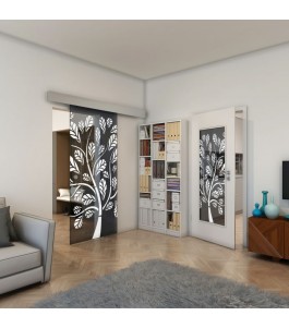 Glasschiebetür ECO-LINE - Fineprint Model 159 Weiss auf Grauglas