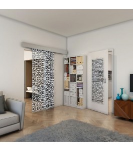 Glasschiebetür ECO-LINE - Fineprint Model 161 Weiss auf Grauglas