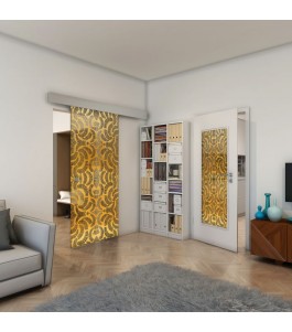 Glasschiebetür ECO-LINE - Fineprint Model 164 Gold auf Grauglas