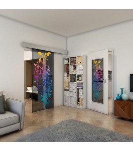 Glasschiebetür ECO-LINE - Fineprint Model 166 Verlauf auf Grauglas