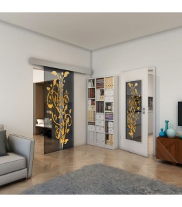 Glasschiebetür ECO-LINE - Fineprint Model 166 Gold auf Grauglas