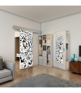 Glasschiebetür ECO-LINE - Fineprint Model 170 Weiss auf Grauglas