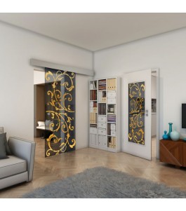 Glasschiebetür ECO-LINE - Fineprint Model 171 Gold auf Grauglas