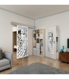 Glasschiebetür ECO-LINE - Fineprint Model 172 Weiss auf Grauglas