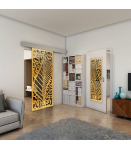 Glasschiebetür ECO-LINE - Fineprint Model 173 Gold auf Grauglas