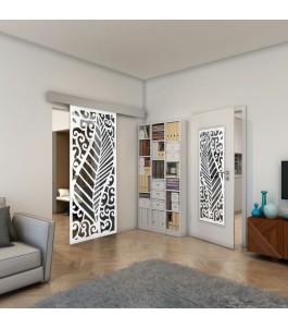 Glasschiebetür ECO-LINE - Fineprint Model 173 Weiss auf Grauglas