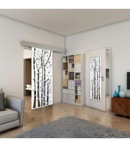 Glasschiebetür ECO-LINE - Fineprint Model 182 Weiss auf Grauglas