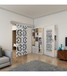 Glasschiebetür ECO-LINE - Fineprint Model 183 Weiss auf Grauglas
