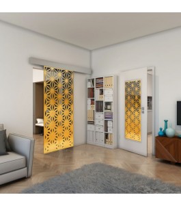 Glasschiebetür ECO-LINE - Fineprint Model 187 Gold auf Grauglas