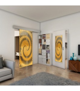 Glasschiebetür ECO-LINE - Fineprint Model 197 Gold auf Grauglas