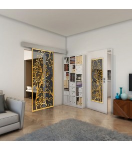 Glasschiebetür ECO-LINE - Fineprint Model 204 Gold auf Grauglas
