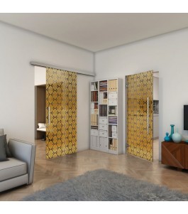 Pendeltür - Fineprint Model 001 Gold auf Grauglas