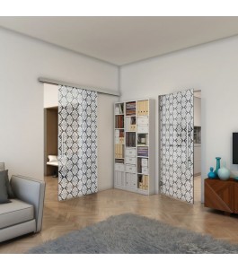 Pendeltür - Fineprint Model 002 Weiss auf Grauglas