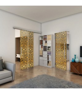 Pendeltür - Fineprint Model 005 Gold auf Grauglas