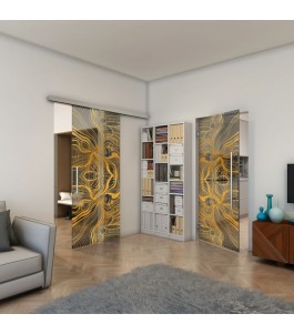 Pendeltür - Fineprint Model 010 Gold auf Grauglas