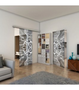 Pendeltür - Fineprint Model 010 Weiss auf Grauglas