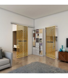 Pendeltür - Fineprint Model 014 Gold auf Grauglas