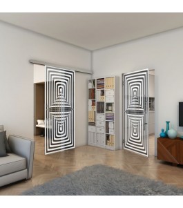 Pendeltür - Fineprint Model 014 Weiss auf Grauglas